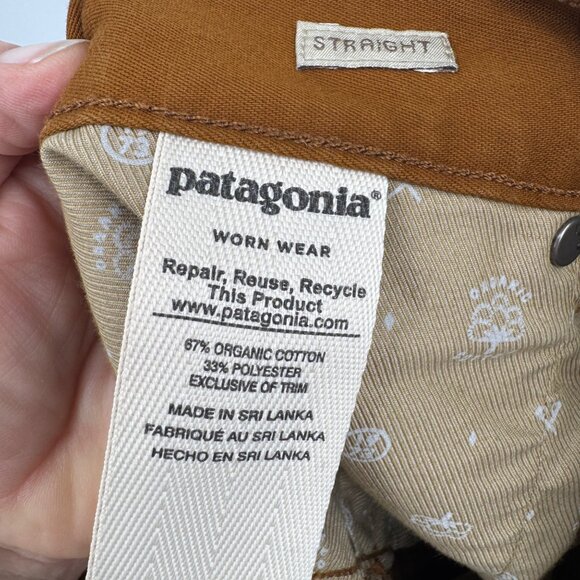 Patagonia men's size 36 were straight fit cut off raw hem worn in brown twill je - Picture 13 of 15